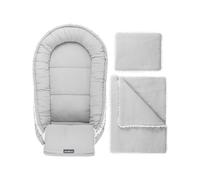 Nid de bébé Cozy Musselin Grey avec coquille décorative : oreiller et coussin