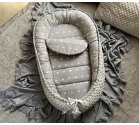 Nid de bébé en coton polaire gris étoilé gris / minky - Nid de bébé nouveau-né - Lit de voyage Solo / o.in - Ensemble d'équipement (tour de lit + matelas (fond de rechange)