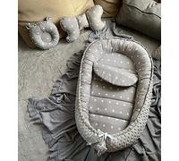Nid de bébé en coton polaire gris étoilé gris / Minky - Nid de bébé nouveau-né - Lit de voyage - Tour de lit Solo / o.in - Ensemble d'équipement (tour de lit, matelas, oursons et papillon)