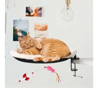 Nid de bureau pour chat avec teaser, lit de bureau à pince, fixation douce pour le lit de chat, perche de bureau pour chat avec design peu encombrant, cadre robuste, convient à tous les chats (blanc