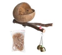 Nid de cage pour oiseaux - Nid d'oiseaux en coquille de noix de coco, cachette d'oiseaux en coquille de noix de coco naturelle | Cage Nest House Hut avec noix de coco écrasée, nid de perroquets et