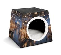 Nid de couchage pour animal de compagnie, belle maison imprimée Venise la nuit pour chien, chat, niche d'hiver adaptée à la plupart des chats, chiens et autres petits animaux de compagnie