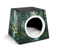 Nid de couchage pour animal de compagnie, nichoir enchanté sur fond vert foncé imprimé pour chien, chat, nichoir d'hiver adapté à la plupart des chats, chiens et autres petits animaux de compagnie