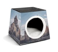 Nid de couchage pour animal de compagnie, nichoir imprimé église arménienne, nichoir d'hiver pour animaux de compagnie adapté à la plupart des chats, chiens et autres petits animaux de compagnie