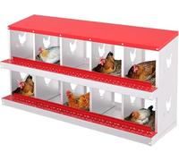 Nid de Pondoir pour Poules 10 Compartiments - Robuste - avec Bac de Récupération et Grille d'Aération - Pondoir Poule pour Différentes Races de Poules, Espace Ponte Spacieux, 136 x 43 x 68 cm, Rouge