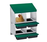 Nid de pondoir pour poules - 4 compartiments en métal - Nid de déroulement pour poules - Nid de volaille - Montage mural - Avec fond incliné - Trous d'aération - Nettoyage facile - Vert