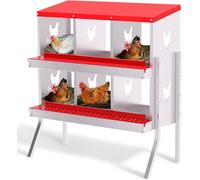 Nid de Pondoir pour Poules 6 Compartiments, avec Pieds, avec Bac de Récupération et Grille d'Aération - Pondoir Poule pour Différentes Races de Poules, Espace Ponte Spacieux, 84 x 43 x 90 cm, Rouge