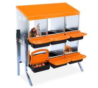 Nid de Poules à 6 Compartiments avec Pieds - Caisse de Pondoir avec Fond Incliné et Trous de Ventilation - Crée Une Zone de Collecte Sûre et Un Nettoyage Facile - Orange