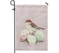 Nid d'oiseau de printemps de Pâques, œufs de couleurs pastel douces, décoration d'intérieur, drapeaux de cour, décoration extérieure double face en toile de jute pour célébration du printemps, 30,5 x