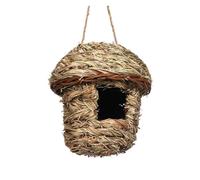 Nid d'oiseau en herbe naturelle pour perroquets | Nichoir à oiseaux décoratif à suspendre | Cage à œufs tissée pour oiseaux de compagnie (herbe noire)
