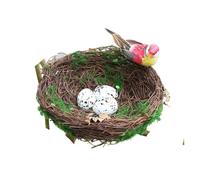 Nid d'oiseau en rotin naturel - Nid d'herbe tissé à la main pour décoration de jardin et photographie (taille M 10 cm)