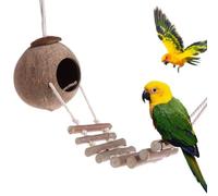 Nid d'oiseau, nid de perruche suspendu en noix de coconut, cachette en noix coconut naturelle avec échelle pour cage, grotte décorative, cabane heureuse pour petits oiseaux et petits animaux