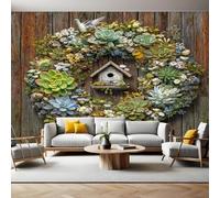 Nid D'Oiseau Papier Peint Panoramique Fleurs et plantes succulentes 3D Trompe L'oeil Moderne Papier Peint 250 x 175 cm Grandes Murales Poster pour Salon, Adulte Chambre d'enfants, Étude Décor