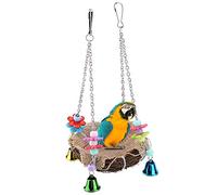 Nid d'osieuax rotin, balançoire Suspendue pour Perroquet, Cloches Cage hamac pour cacatoès Macaw Amazone Africaine Gris Perruche pèlerin Couchette Tourterelle a