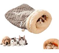 Nid Doudou pour Chat Lit Hiver Chaud en Peluche Nid Douillet Fermé pour | Lapin Petit Animal Chaton Intérieur Salon Chambre Sac de Couchage Cachette Confortable(GreyA,Large (22.5*18.8 in))