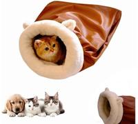 Nid Doudou pour Chat Lit Hiver Chaud en Peluche Nid Douillet Fermé pour | Lapin Petit Animal Chaton Intérieur Salon Chambre Sac de Couchage Cachette Confortable(Leather,Large (22.5*18.8 in))