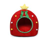 Nid-gîte de Noël pour Chat, Maison Douillette et Chaude pour Chats, Chiens et Lapins, Joli Coffret Cadeau nid pour Les fêtes, mobilier de Noël Confortable pour Chat(Red Round,L)