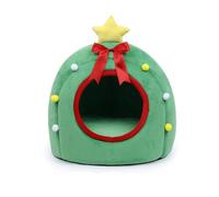 Nid-gîte de Noël pour Chat, Maison Douillette et Chaude pour Chats, Chiens et Lapins, Joli Coffret Cadeau nid pour Les fêtes, mobilier de Noël Confortable pour Chat(Green Round,L)