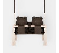 Nid Magique Balançoire Jumeaux Intérieur Bébé, Siège Double Velours Matelassé 30kg, Ceintures Sécurité et Bois Massif, Broderie Prénoms Personnalisable, Fabriqué en Europe, Marron