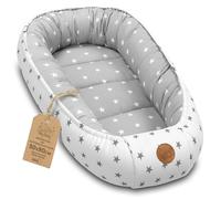 Nid pour Bébé Nouveau-né - Cocon moelleux doux et portable - douillet chaleureux pour Lit Bebe Berceau Landau Poussette Chambre Voyage Fille Garçon 90x50 cm Astérisque Gris-Blanc