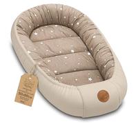 Réducteur de Lit Bébé 90x50cm en Coton, Cocon polyvalent pour Nid d'Ange Couffin et Naissance pratique et léger idéal pour le transport parfait pour filles et garçons Beige avec étoiles blanches