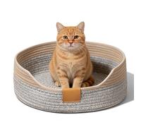 Nid pour Chat, Panier Tressé pour Chat, Cotton Corde Panier, Lit Douillet De Qualité Supérieure, Respirant Lavable pour Tous Les, Toutes Saisons, Universel, 50 * 15cm, Gris Et Kaki