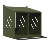 Nid pour poulets avec 2 compartiments, métal vert olive, nichoir | Plaque galvanisée, ventilation latérale, perchoir d'entrée, installation facile, base hygiénique
