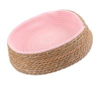 Nid Tissé Rond Rose pour Chat et Chien, Lit Douillet en Osier et Herbe | Lavable, Résistant à L’usure, Facile à Déplacer, Usage en Cage pour Animal Domestique