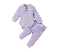 Nidddiv Année avec nouveau-né bébé fille garçon vêtements 3 6 12 18 24 mois tenues à manches longues en coton tricoté grenouillère pantalon infant hiver ensembles filles vêtements 80, lilas, 9-12 mois