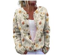 Nidddiv Cardigan élégant pour femme - Pull festif - Rayures colorées - Cardigan avec boutons - Décontracté - Col rond - Manteau tricoté - Manches longues - Veste d'hiver douillette pour femme, Jaune.,