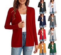 Nidddiv Cardigan pour femme - Couleur unie - Côtelée - Manches longues - Manteaux sans boutons - Extensible - Coupe ajustée - Décontracté - Tricot fin - Cardigan léger et doux - Blouses unies, gris