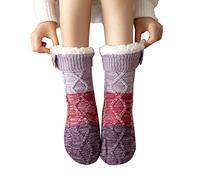 Nidddiv Chaussettes longues pour femme - Super douces, chaudes et moelleuses - Hiver - Doublées avec Grippers - Chaussettes à tricoter - Ensemble d'aiguilles à tricoter pour chaussettes, lilas, taille