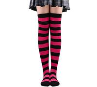 Nidddiv Chaussettes rayées pour femme - Bas au-dessus du genou - Bas larges rayés pour chauffe-jambes - Bas jarretelles de mariage, rouge, taille unique