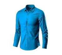 Nidddiv Chemise à manches longues pour homme - Style décontracté - Couleur unie - Col à revers - Tendance - Manches longues - Coupe droite - Pour le travail et le bureau - Chemise unie à boutons, bleu
