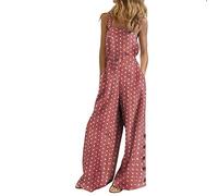 Nidddiv Combinaison sans manches pour femmes à pois pantalon imprimé décontracté salopette d'été large jambe bavoir combinaison pour femme pantalon habillé costumes (rose, M)