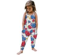 Nidddiv Combinaison une pièce douillette pour fille, jour de l'indépendance, vêtements, sans bretelles, imprimé personnalisé, rétro, confortable, décontracté, combinaison chaude, bleu, 4-5 ans