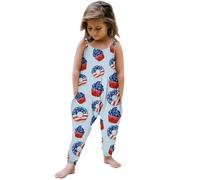 Nidddiv Combinaison une pièce douillette pour fille, jour de l'indépendance, vêtements, sans bretelles, imprimé personnalisé, rétro, confortable, décontracté, combinaison chaude, bleu clair, 3-4 ans