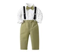 Nidddiv Ensemble grenouillère pour bébé garçon vêtements blanc manches longues coton chemise enfant clip combinaison nœud papillon trois costume enfant bébé baptême, c, 6-7 ans