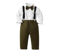 Nidddiv Ensemble grenouillère pour bébé garçon vêtements blanc manches longues coton chemise enfant clip combinaison nœud papillon trois costume enfant bébé baptême, i, 5-6 ans