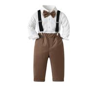 Nidddiv Ensemble grenouillère pour bébé garçon vêtements blanc manches longues coton chemise enfant clip combinaison nœud papillon trois costume enfant bébé baptême, h, 3-4 ans