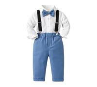 Nidddiv Ensemble grenouillère pour bébé garçon vêtements blanc manches longues coton chemise enfant clip combinaison nœud papillon trois costume enfant bébé baptême, b, 4-5 ans