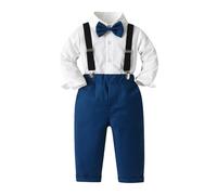 Nidddiv Ensemble grenouillère pour bébé garçon vêtements blanc manches longues coton chemise enfant clip combinaison nœud papillon trois costume enfant bébé baptême, e, 2-3 ans