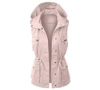Nidddiv Gilet à capuche sans manches pour femme avec cordon de serrage multi-poches, gilet léger et décontracté pour le sport, la pêche et la pêche, manteau à revers fin, doux et uni, rose, 5XL
