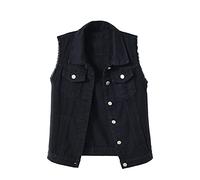 Nidddiv Gilet en jean uni sans manches - Veste débardeur ample avec poches - Couleur unie - Blouses légères pour femme - Manteau en jean à revers boutonné - Veste en jean douce de cowboy