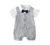 Nidddiv Grenouillère à manches courtes pour garçon de style gentleman anglais, grenouillère pour bébé, robe d'un an pour garçon gentleman pour bébé 62 garçons, gris, 6-12 mois