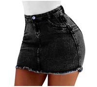 Nidddiv Mini jupe en jean taille haute jupes courtes stretch sexy jupe femme mini jupes élastiques micro jupe Y2K moulante taille haute mini jupe crayon uni extensible sexy jupe été, Noir , 36