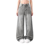 Nidddiv Pull pelleteuse jeans pour bébé fille, denim, taille élastique, jambe large, pantalon baggy, vêtements pour enfants filles 12, gris, 14 ans