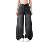 Nidddiv Pull pelleteuse jeans pour bébé fille, denim, taille élastique, jambe large, pantalon baggy, vêtements pour enfants filles 12, Noir , 16 ans