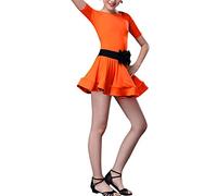 Nidddiv Robe de danse latine 24 histoires pour l'avent et la danse latine - Costume de danse - 3 pièces - Avec ceinture - Jupon, Orange, 13-14 ans