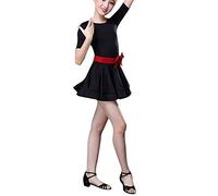 Nidddiv Robe de danse latine 24 histoires pour l'avent et la danse latine - Costume de danse - 3 pièces - Avec ceinture - Jupon, Noir , 13-14 ans